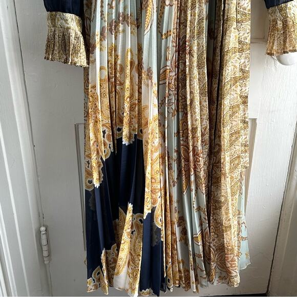 H&M Printed Pleated Chiffon V-Neck Wrap Dress Royal Wedding - Picture 7 of 11